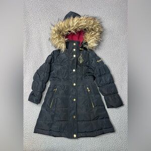 Y2K Vintage Black And Gold Baby Phat Puffer Winter Coat Little Girls Size 5/6
